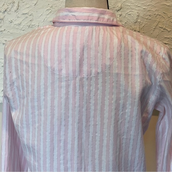 Victoria’s Secret Pink Silver Striped Pajama Buttom Down Shirt Flannel Sz XS NWT - Picture 5 of 7